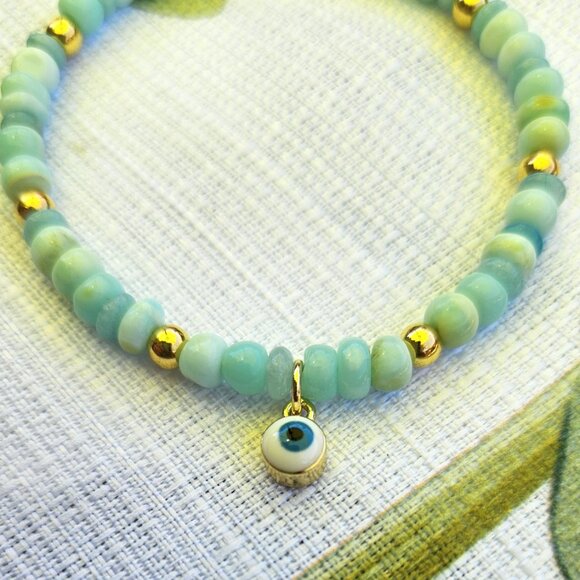 Petite Chalcedony Stone and 14K Gold Filled Bead Bracelet with Charm - Picture 5 of 5